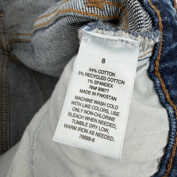 a.n.a High Rise Denim Pencil Skirt Medium Wash Frayed Hem Size 8 - Picture 4 of 7